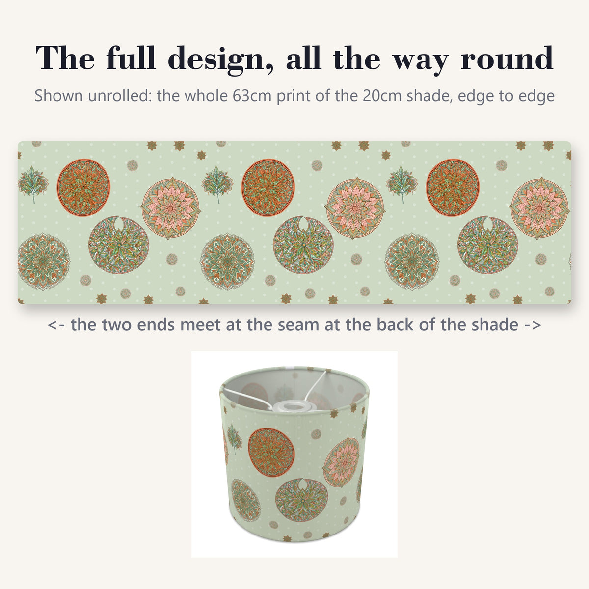 Sage Boho Mandala lampshade - 20cm x 18.5cm Ceiling - photo 9
