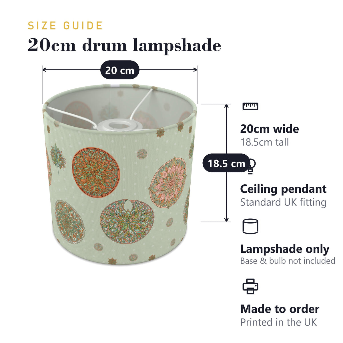 Sage Boho Mandala lampshade - 20cm x 18.5cm Ceiling - photo 7