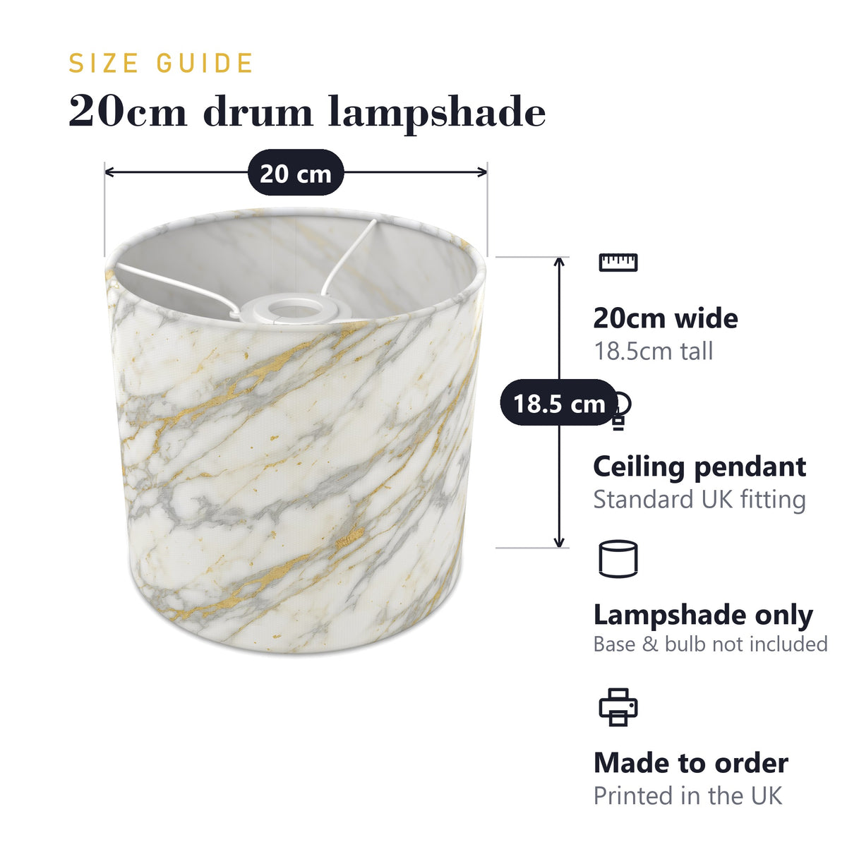 White Marble Luxe lampshade - 20cm x 18.5cm Ceiling - photo 7