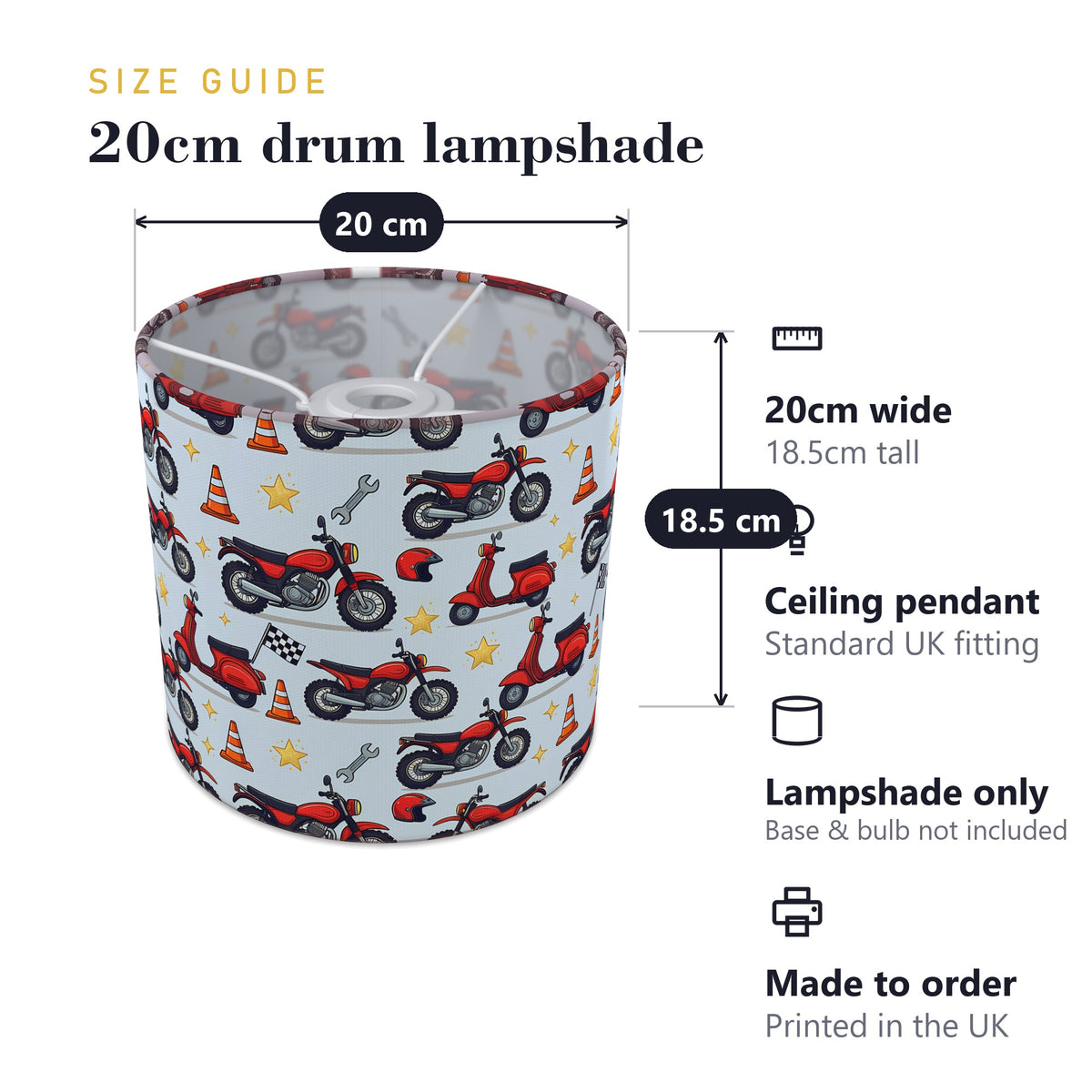 Sky Motorbike Mania lampshade - 20cm x 18.5cm Ceiling - photo 7
