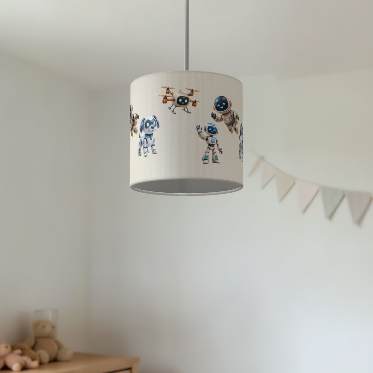 Cream Robots lampshade - 20cm x 18.5cm Ceiling - photo 2