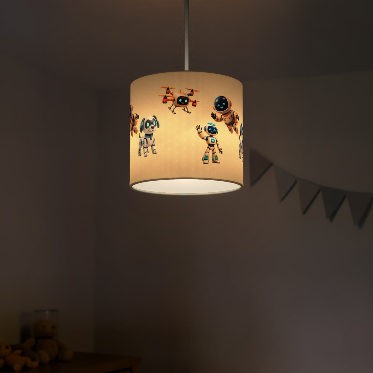Cream Robots lampshade - 20cm x 18.5cm Ceiling - photo 5