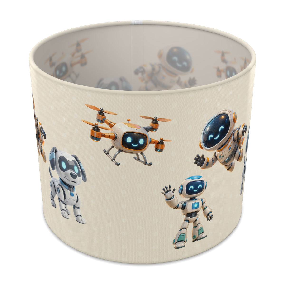 Cream Robots lampshade - 25cm x 20cm Table