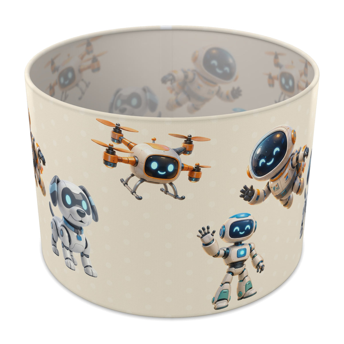 Cream Robots lampshade - 30cm x 21cm Table