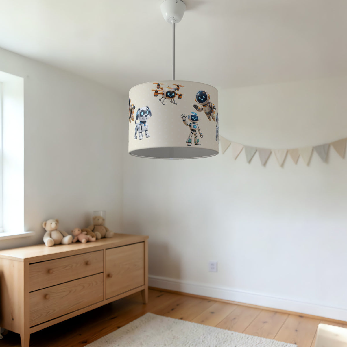 Cream Robots lampshade - 20cm x 18.5cm Ceiling - photo 3
