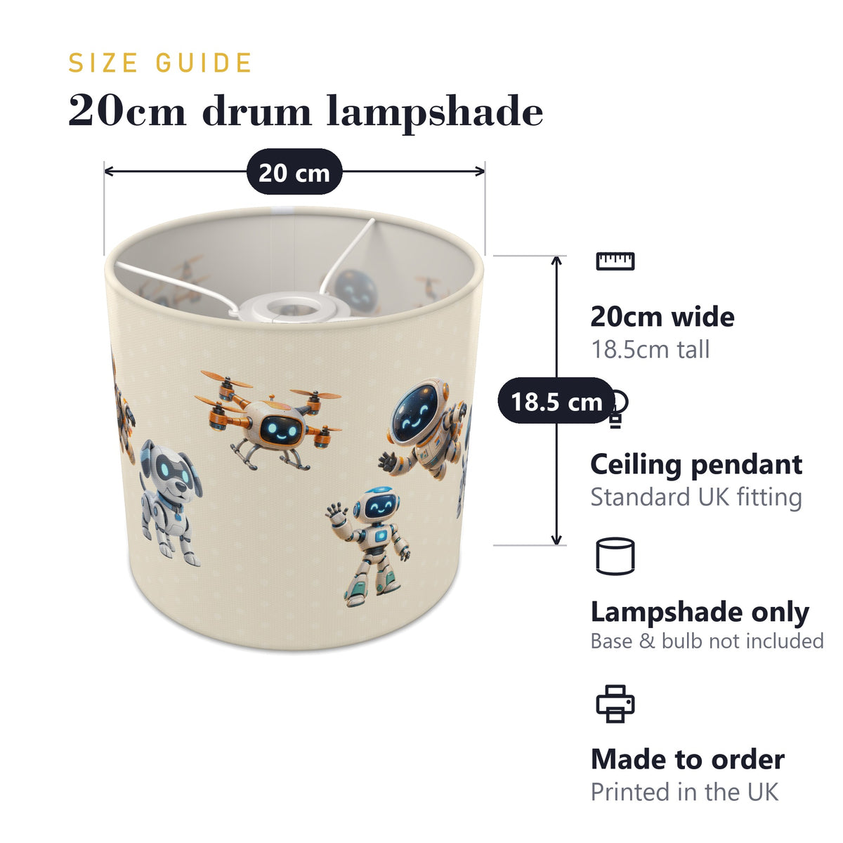Cream Robots lampshade - 20cm x 18.5cm Ceiling - photo 7