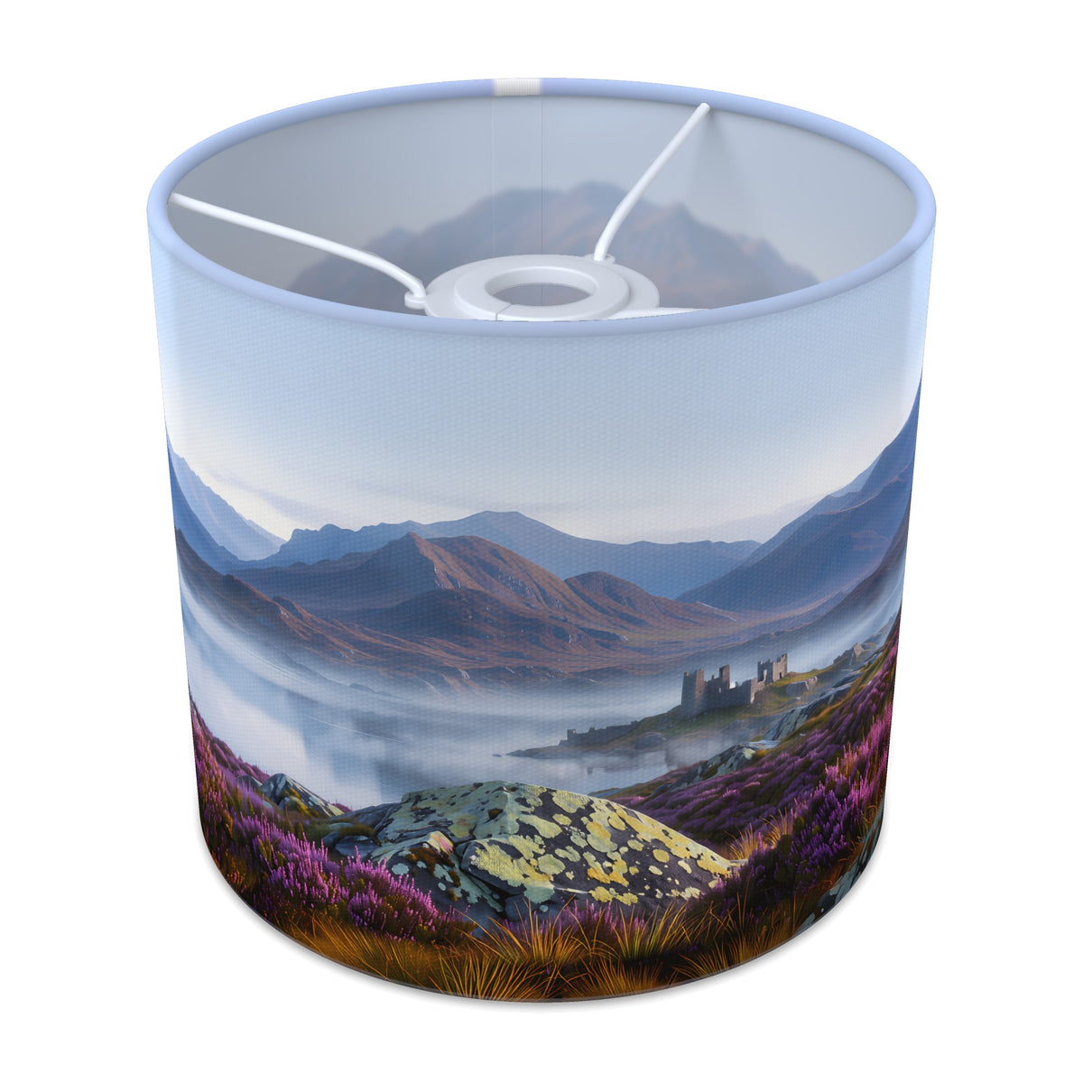 Scottish Highlands wraparound lampshade - Misty Loch - main photo