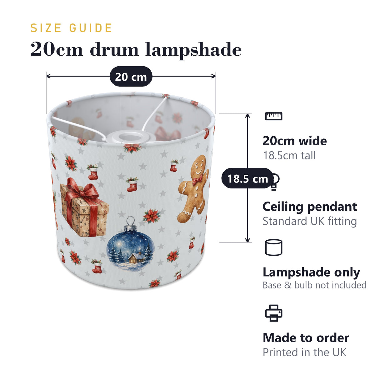 Snow Watercolor Christmas lampshade - 20cm x 18.5cm Ceiling - photo 7