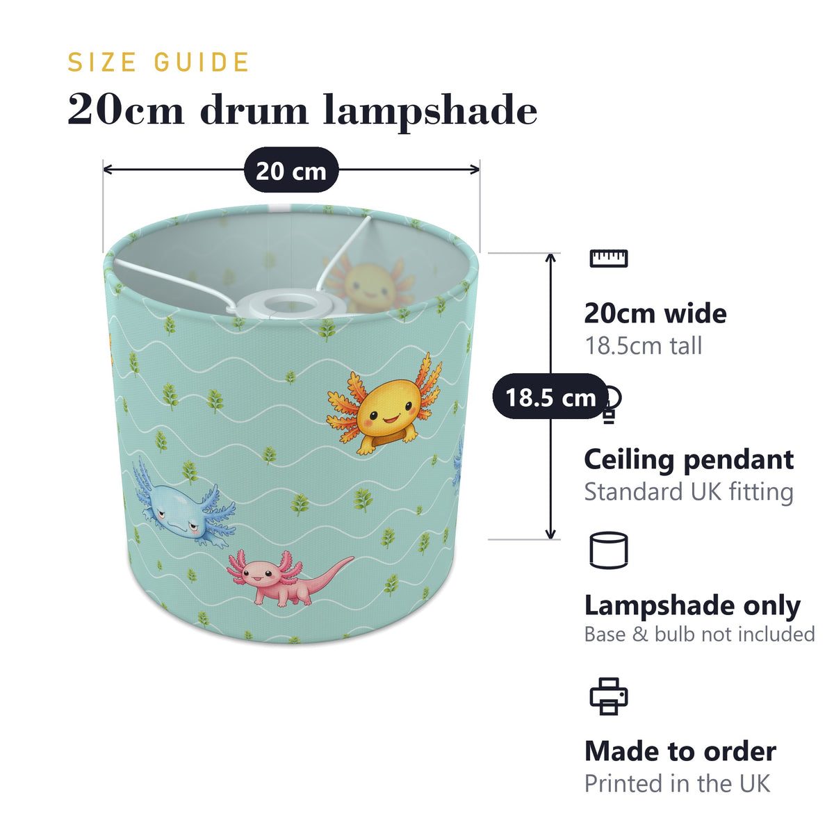 Teal Axolotl Lagoon lampshade - 20cm x 18.5cm Ceiling - photo 7