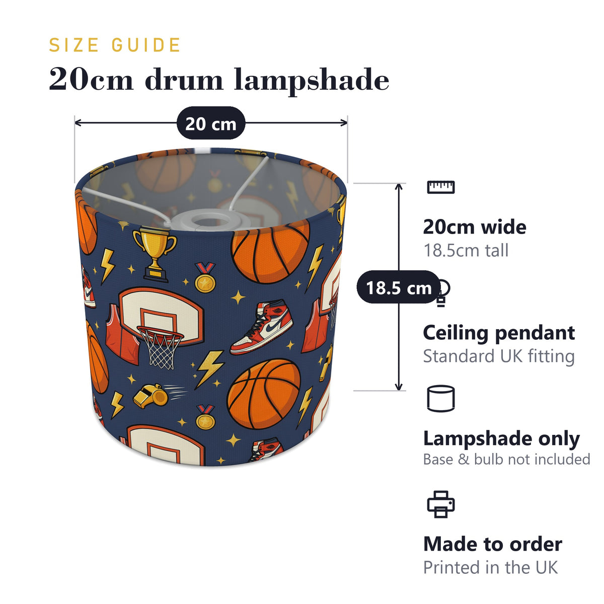 Navy Basketball Kids lampshade - 20cm x 18.5cm Ceiling - photo 7