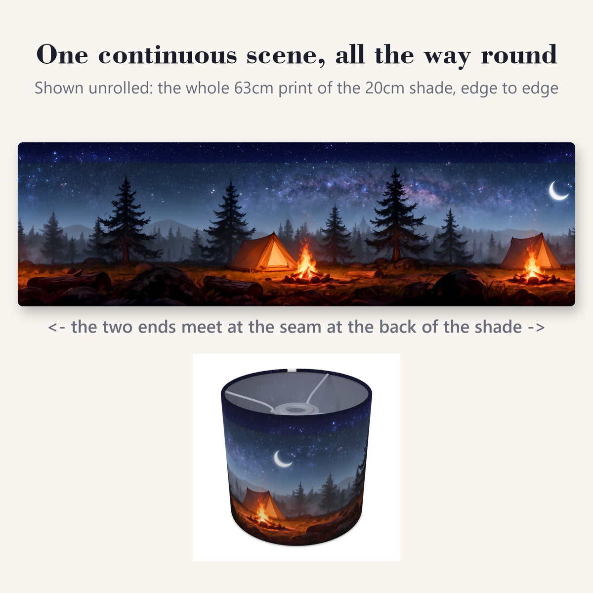 Camping Adventure wraparound lampshade - Starry Campfire