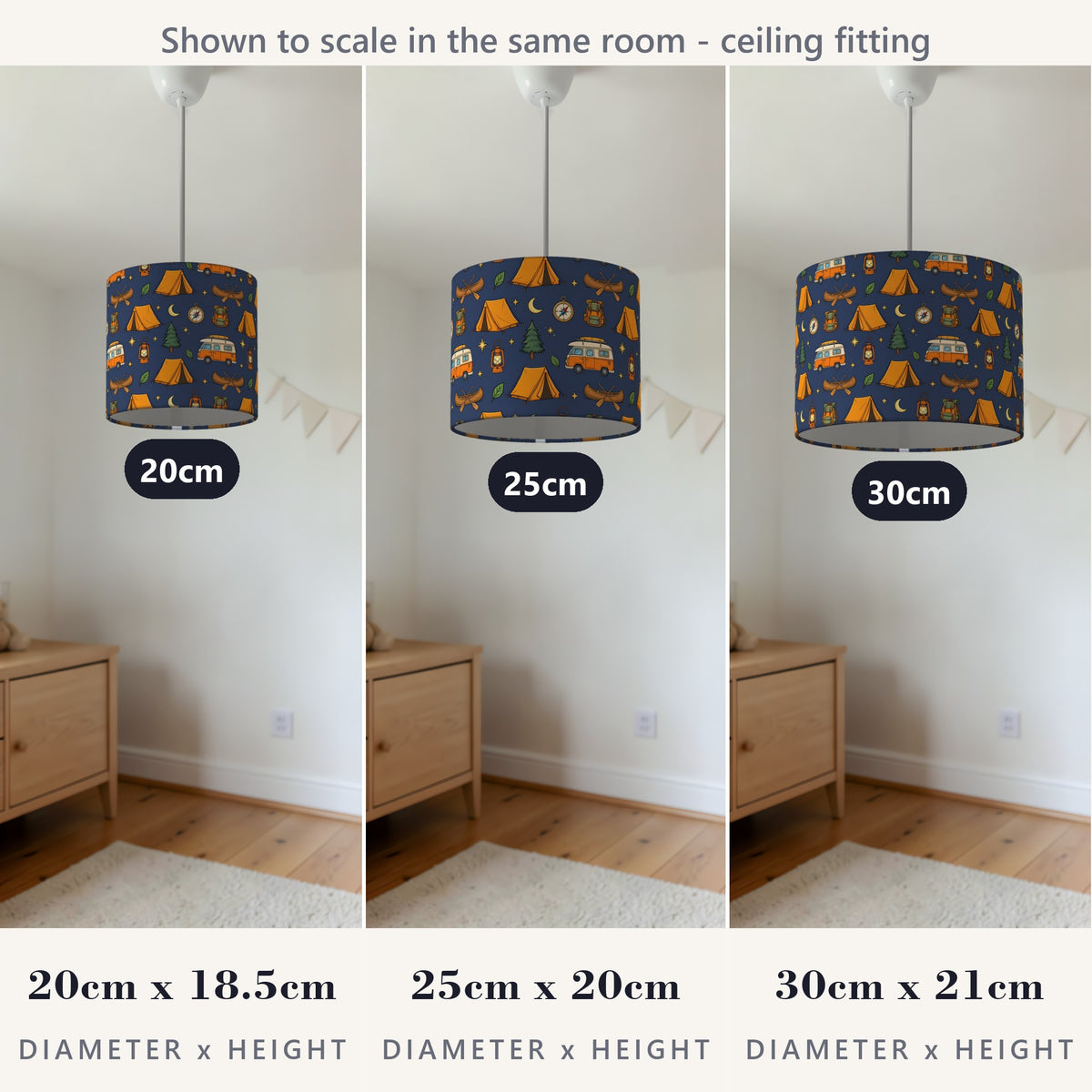 Navy Happy Campers lampshade - 20cm x 18.5cm Ceiling - photo 4