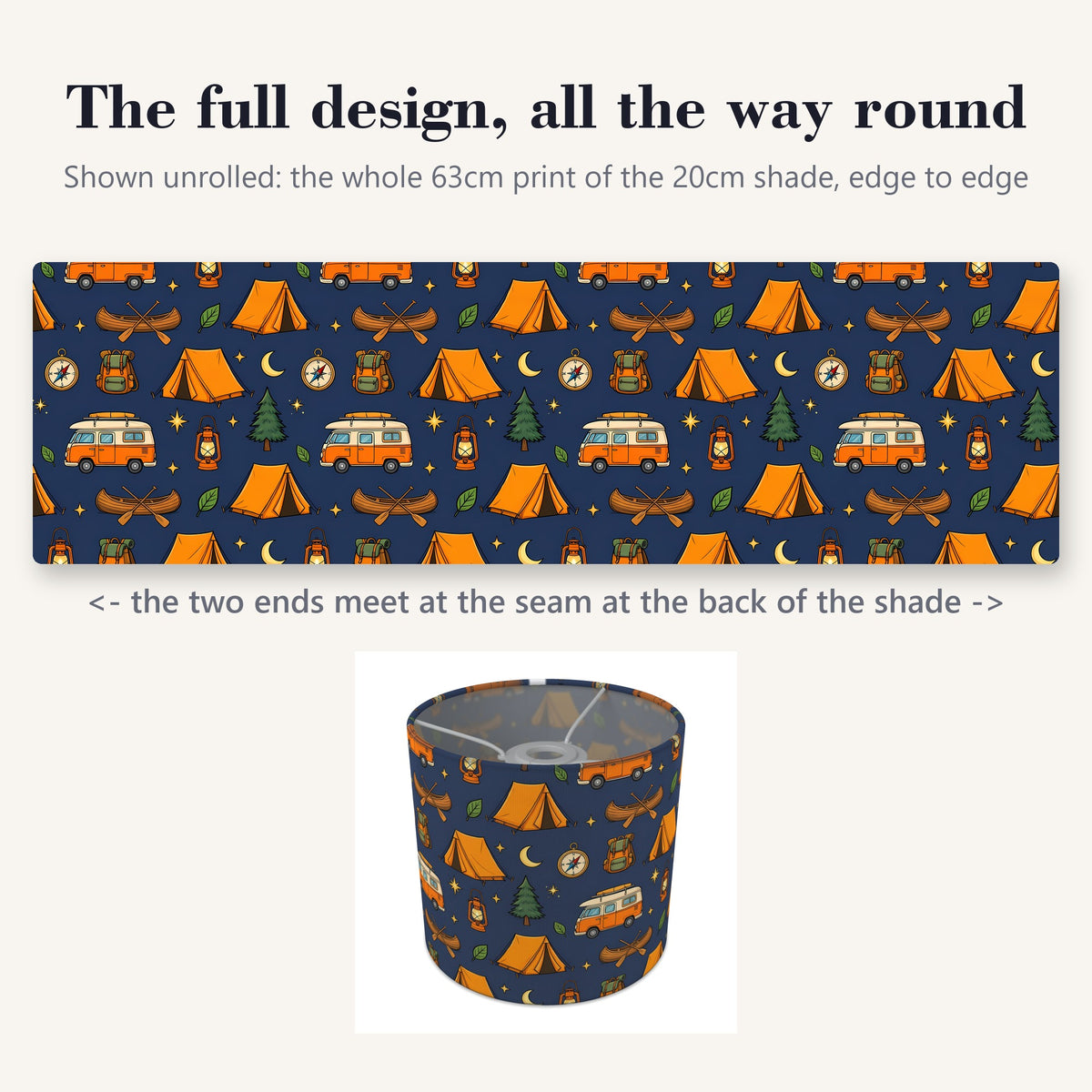 Navy Happy Campers lampshade - 20cm x 18.5cm Ceiling - photo 9