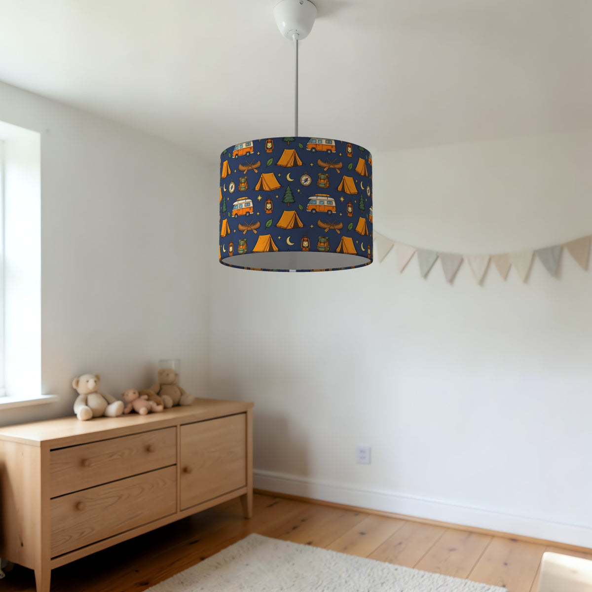 Navy Happy Campers lampshade - 20cm x 18.5cm Ceiling - photo 3