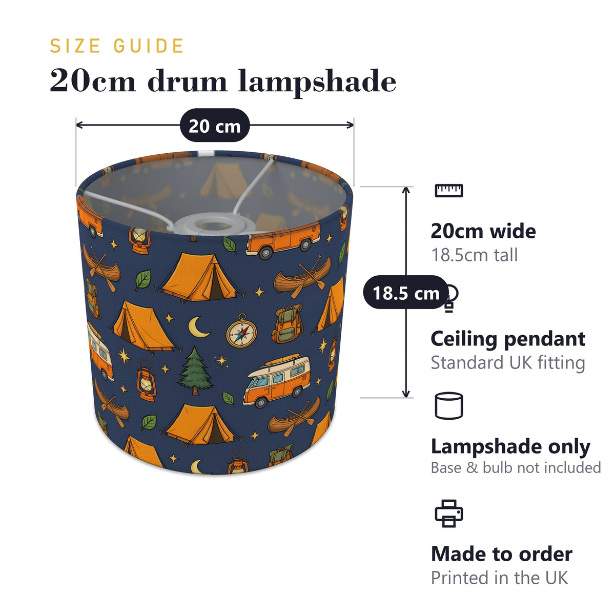 Navy Happy Campers lampshade - 20cm x 18.5cm Ceiling - photo 7