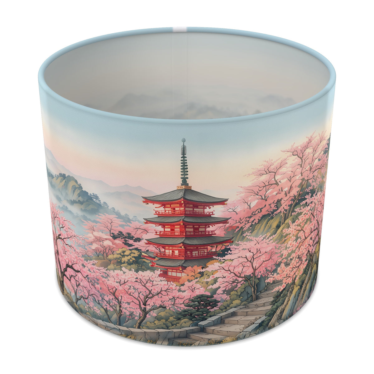 Mountain Temple Cherry Blossom Garden lampshade - 25cm x 20cm Table