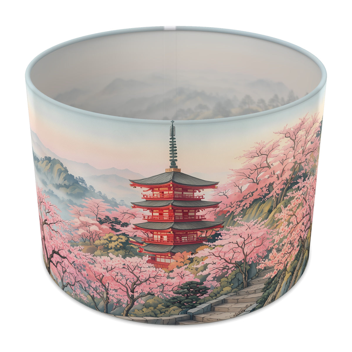 Mountain Temple Cherry Blossom Garden lampshade - 30cm x 21cm Table