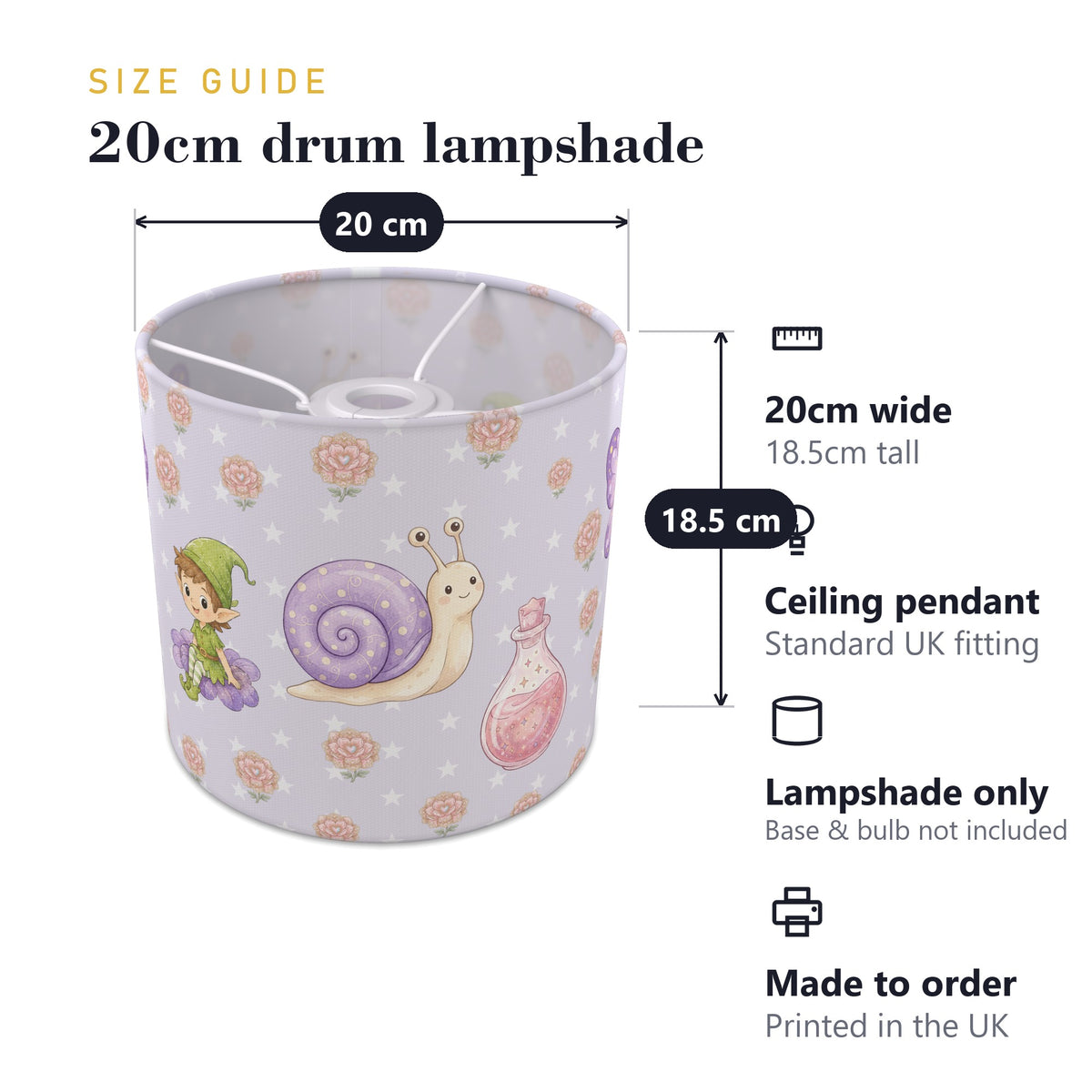 Lilac Fairy Garden lampshade - 20cm x 18.5cm Ceiling - photo 7