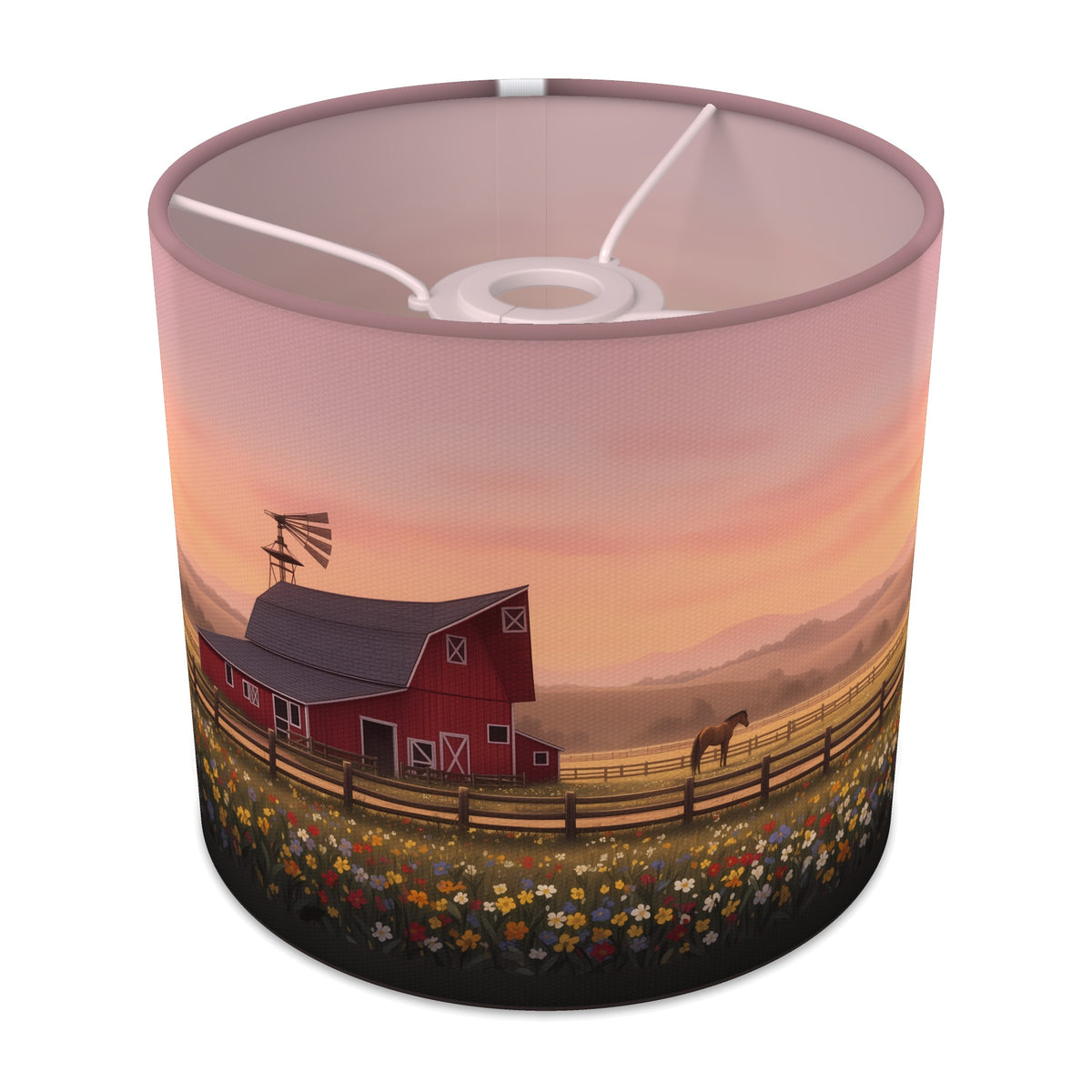 Farmland Panorama wraparound lampshade - Farm Sunset