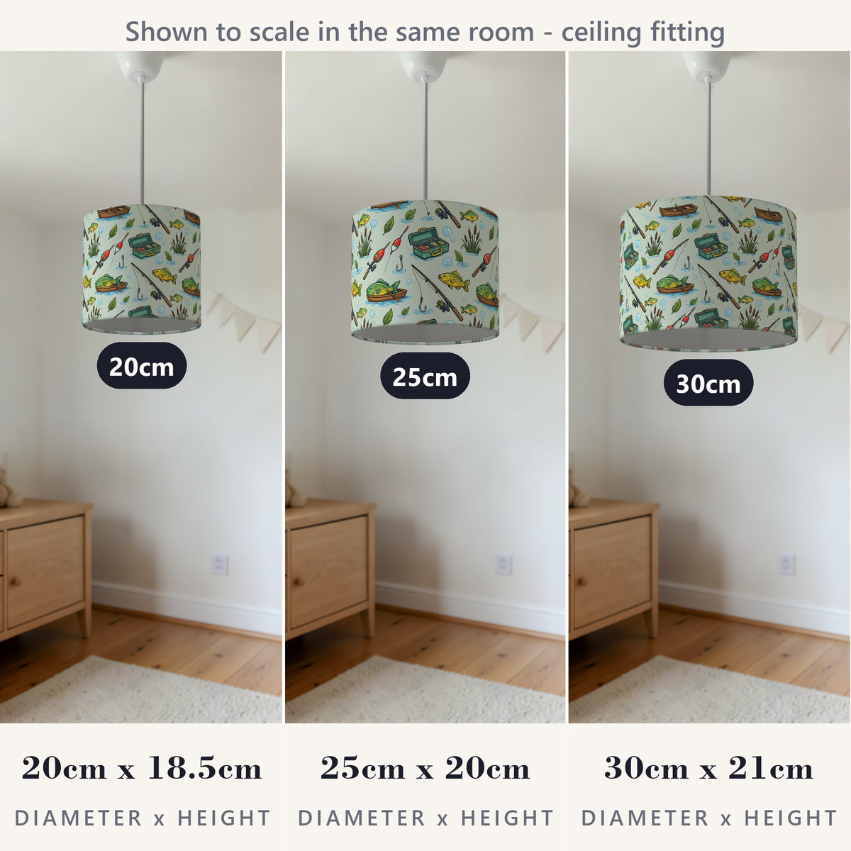 Sage Gone Fishing lampshade - 20cm x 18.5cm Ceiling - photo 4