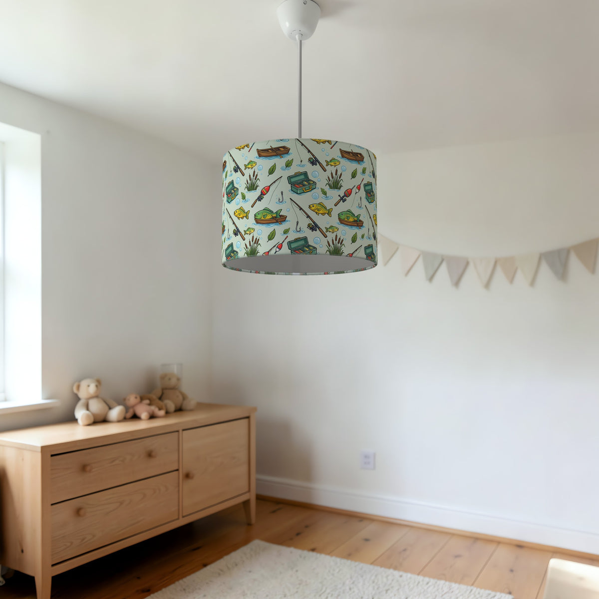 Sage Gone Fishing lampshade - 20cm x 18.5cm Ceiling - photo 3