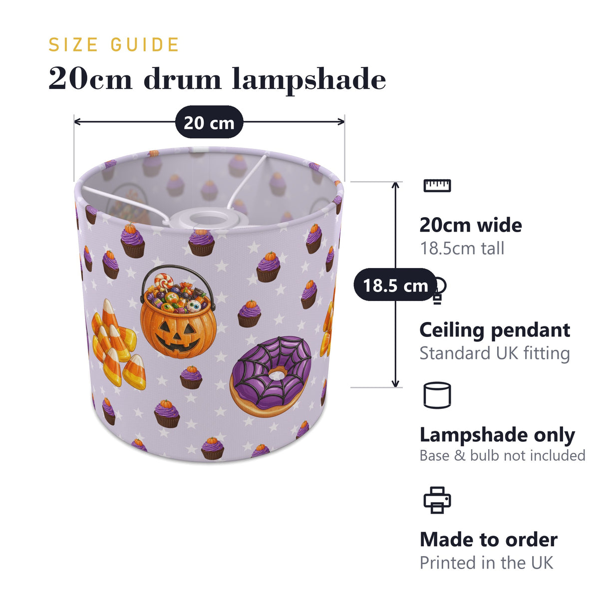 Lilac Halloween Food lampshade - 20cm x 18.5cm Ceiling - photo 7