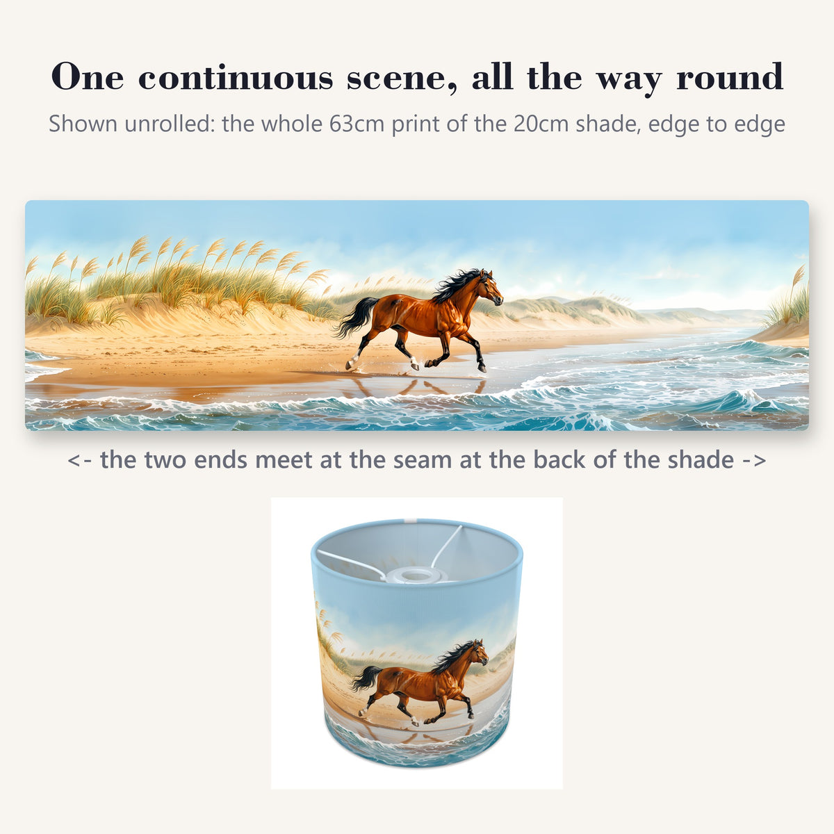 Pony Meadow wraparound lampshade - Beach Gallop