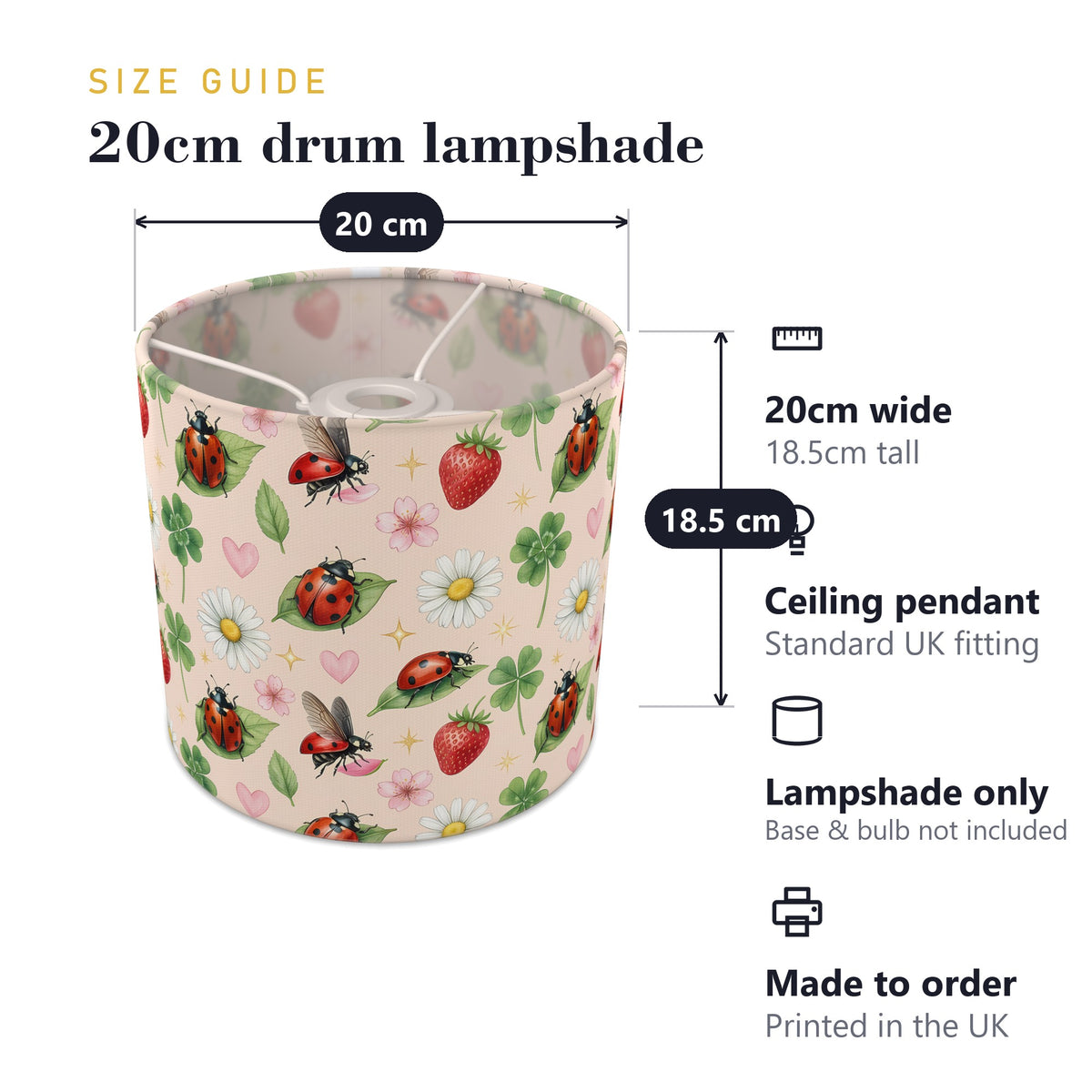 Blush Lucky Ladybirds lampshade - 20cm x 18.5cm Ceiling - photo 7