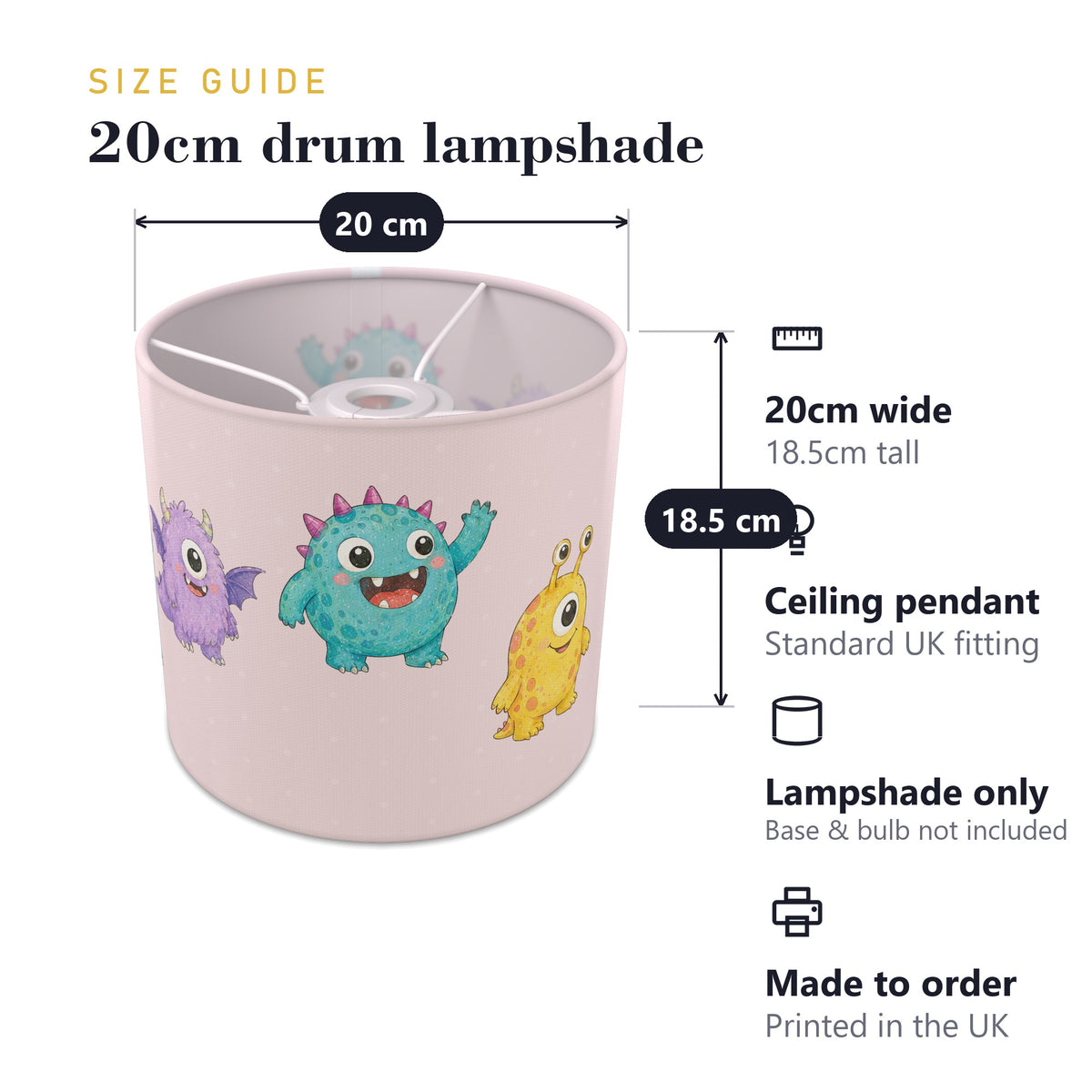 Blush Monsters lampshade - 20cm x 18.5cm Ceiling - photo 7