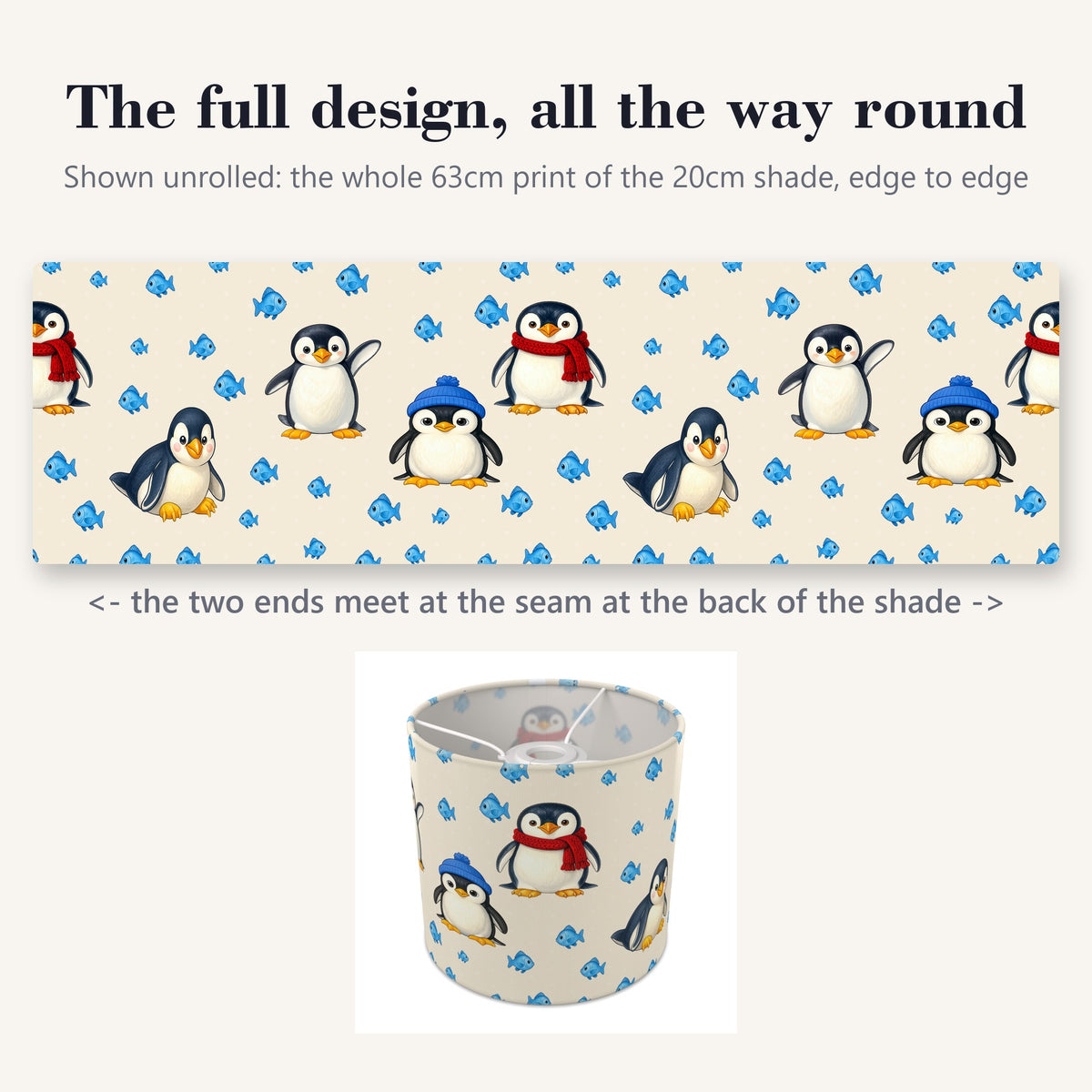 Cream Penguin Party lampshade - 20cm x 18.5cm Ceiling - photo 9