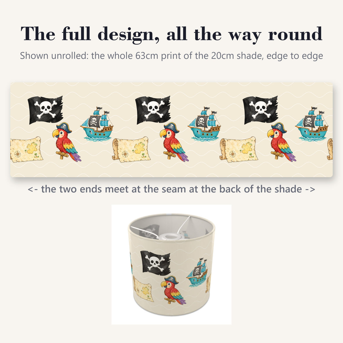 Cream Pirates lampshade - 20cm x 18.5cm Ceiling - photo 9