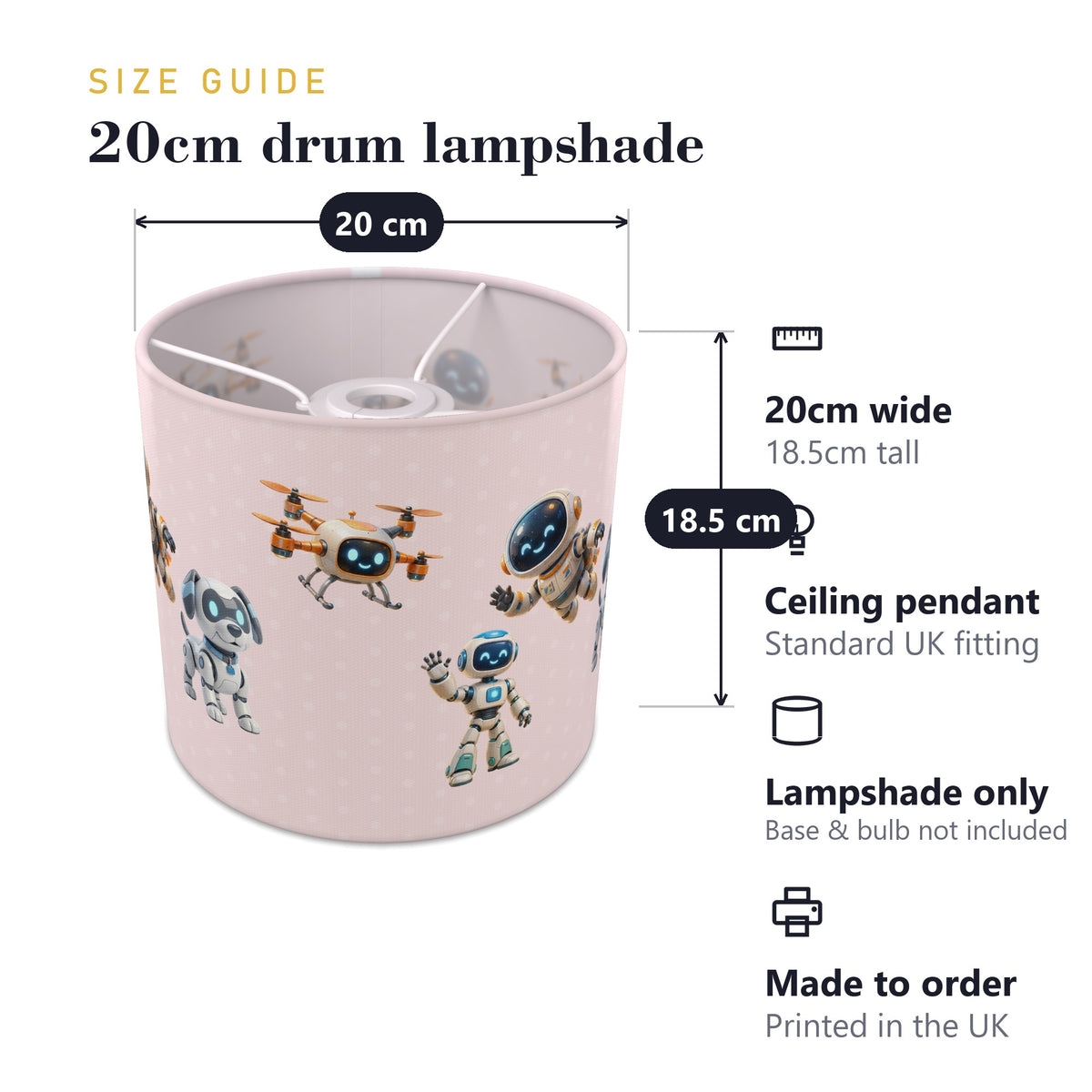 Blush Robots lampshade - 20cm x 18.5cm Ceiling - photo 7