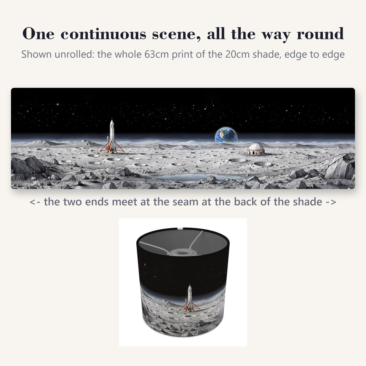 Rocket Launch wraparound lampshade - Moon Base