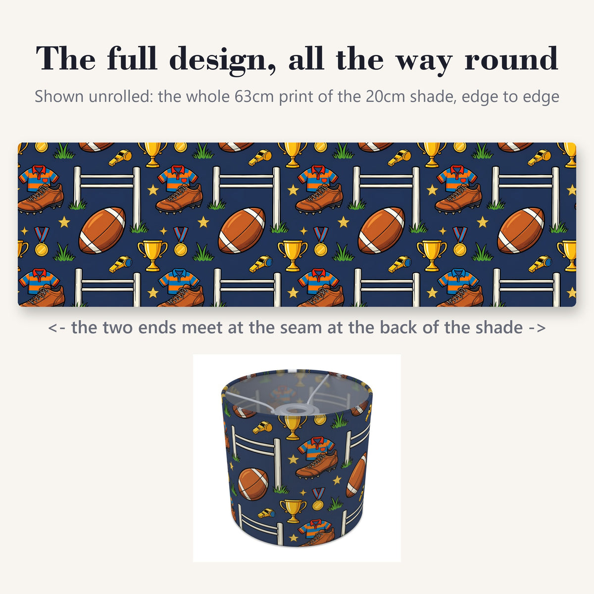 Navy Rugby Kids lampshade - 20cm x 18.5cm Ceiling - photo 9