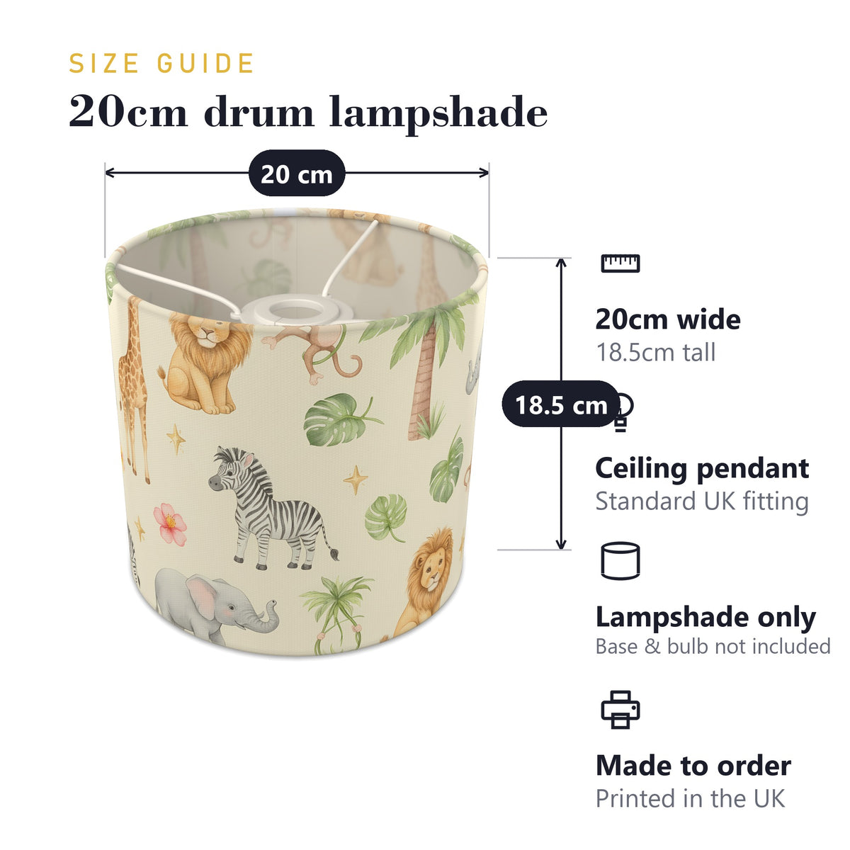 Cream Jungle Pals lampshade - 20cm x 18.5cm Ceiling - photo 7