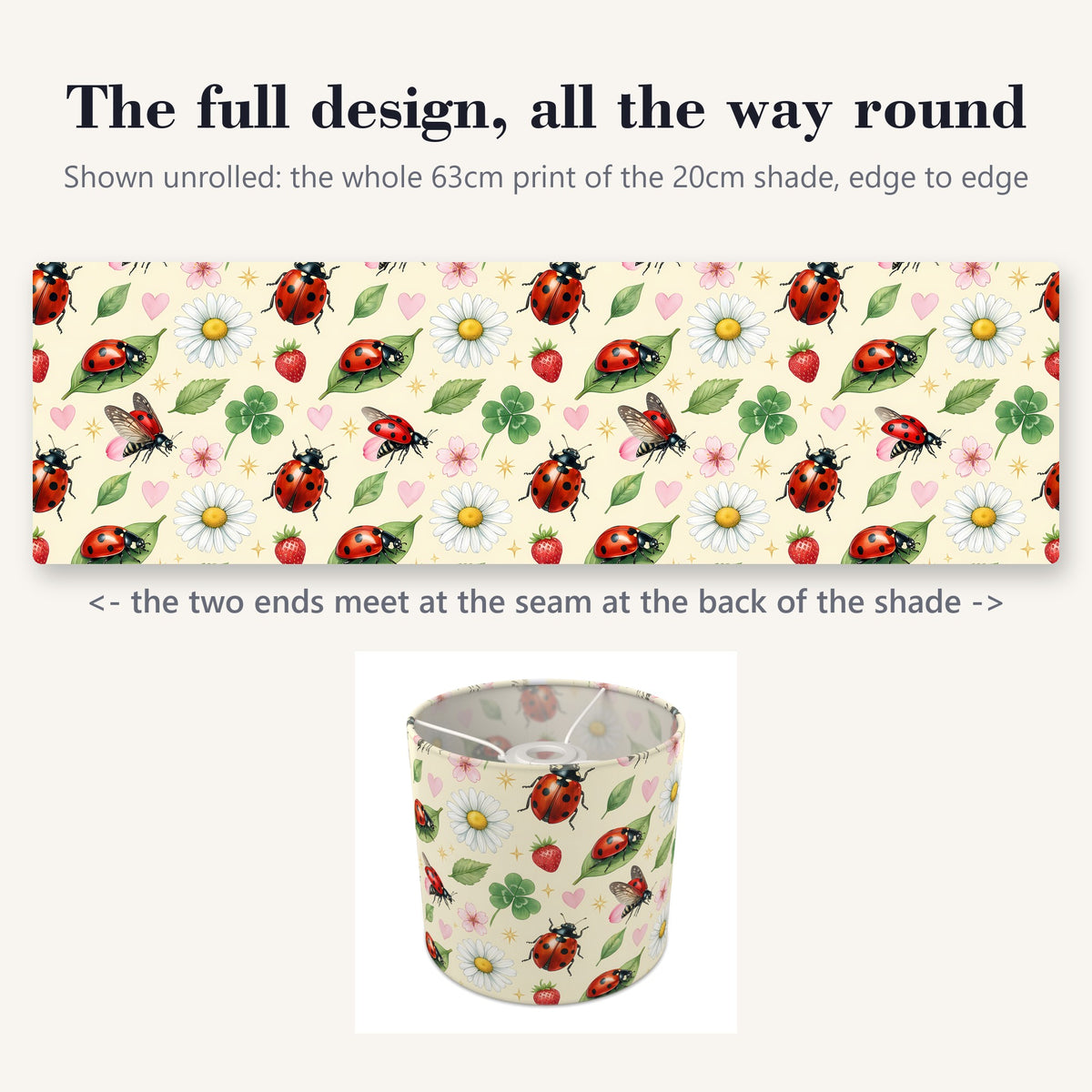 Cream Lucky Ladybirds lampshade - 20cm x 18.5cm Ceiling - photo 9