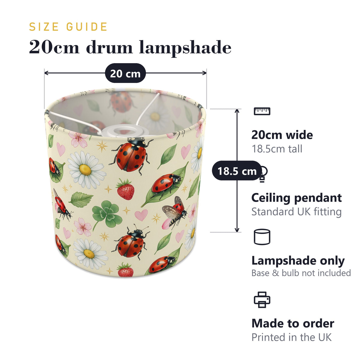 Cream Lucky Ladybirds lampshade - 20cm x 18.5cm Ceiling - photo 7