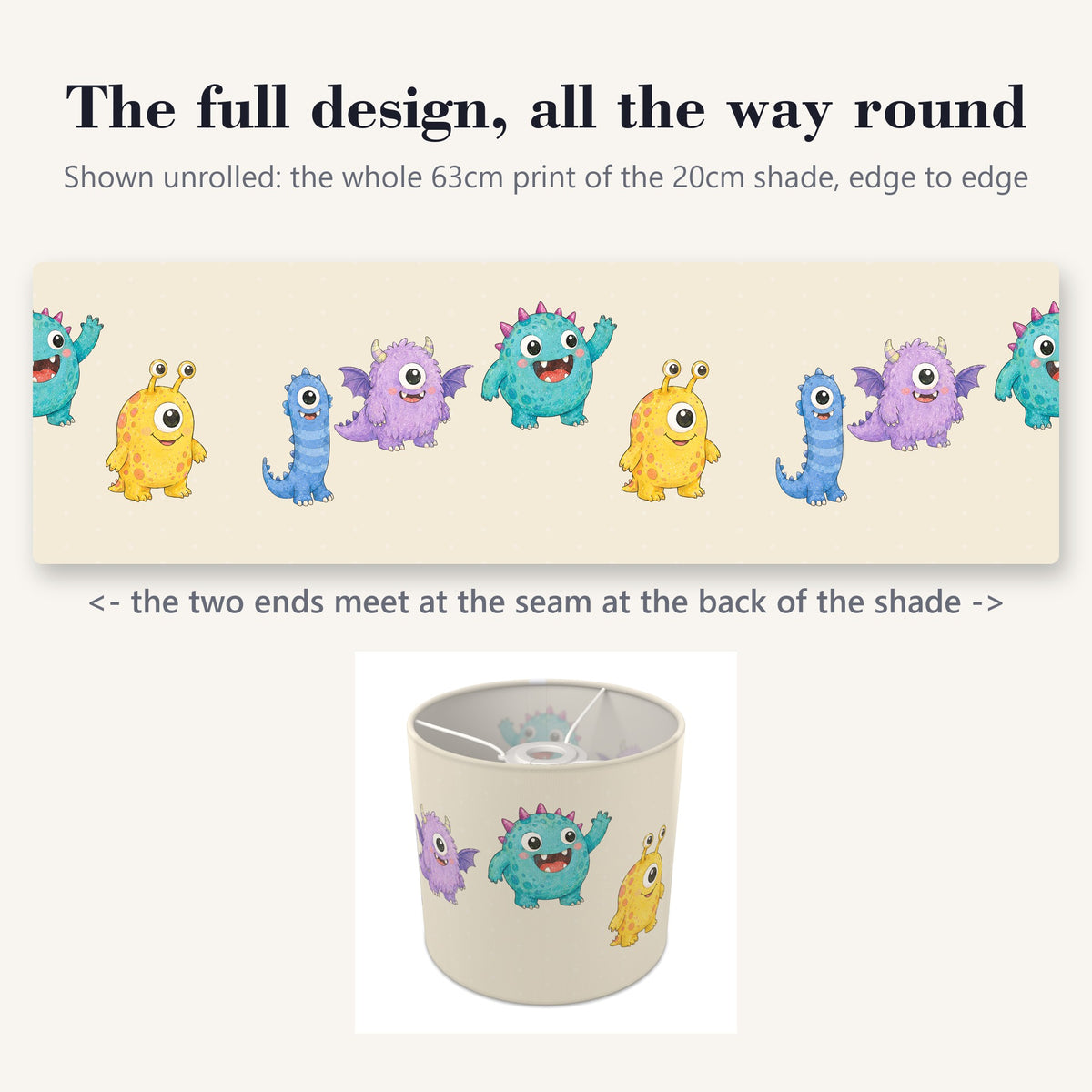 Cream Monsters lampshade - 20cm x 18.5cm Ceiling - photo 9