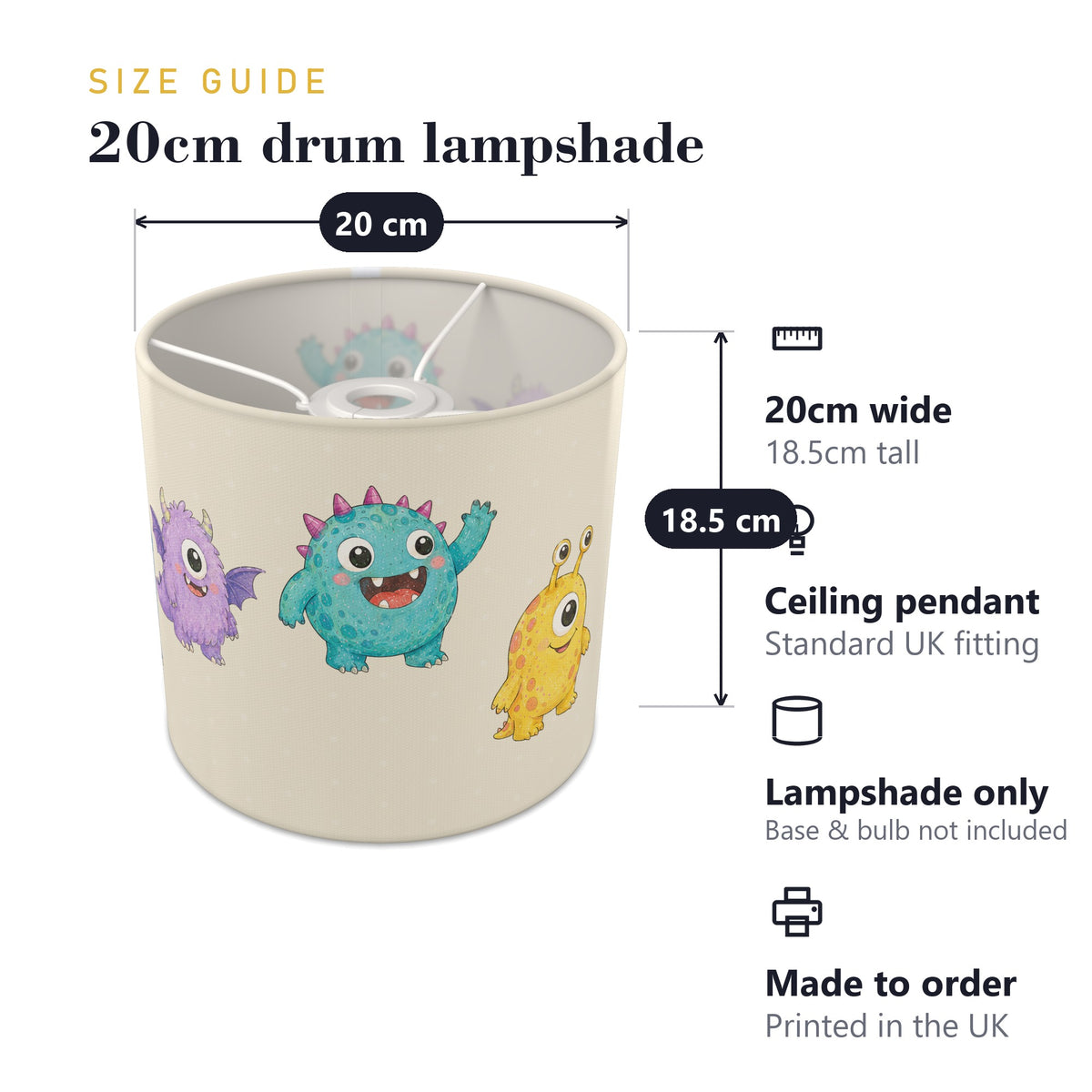 Cream Monsters lampshade - 20cm x 18.5cm Ceiling - photo 7