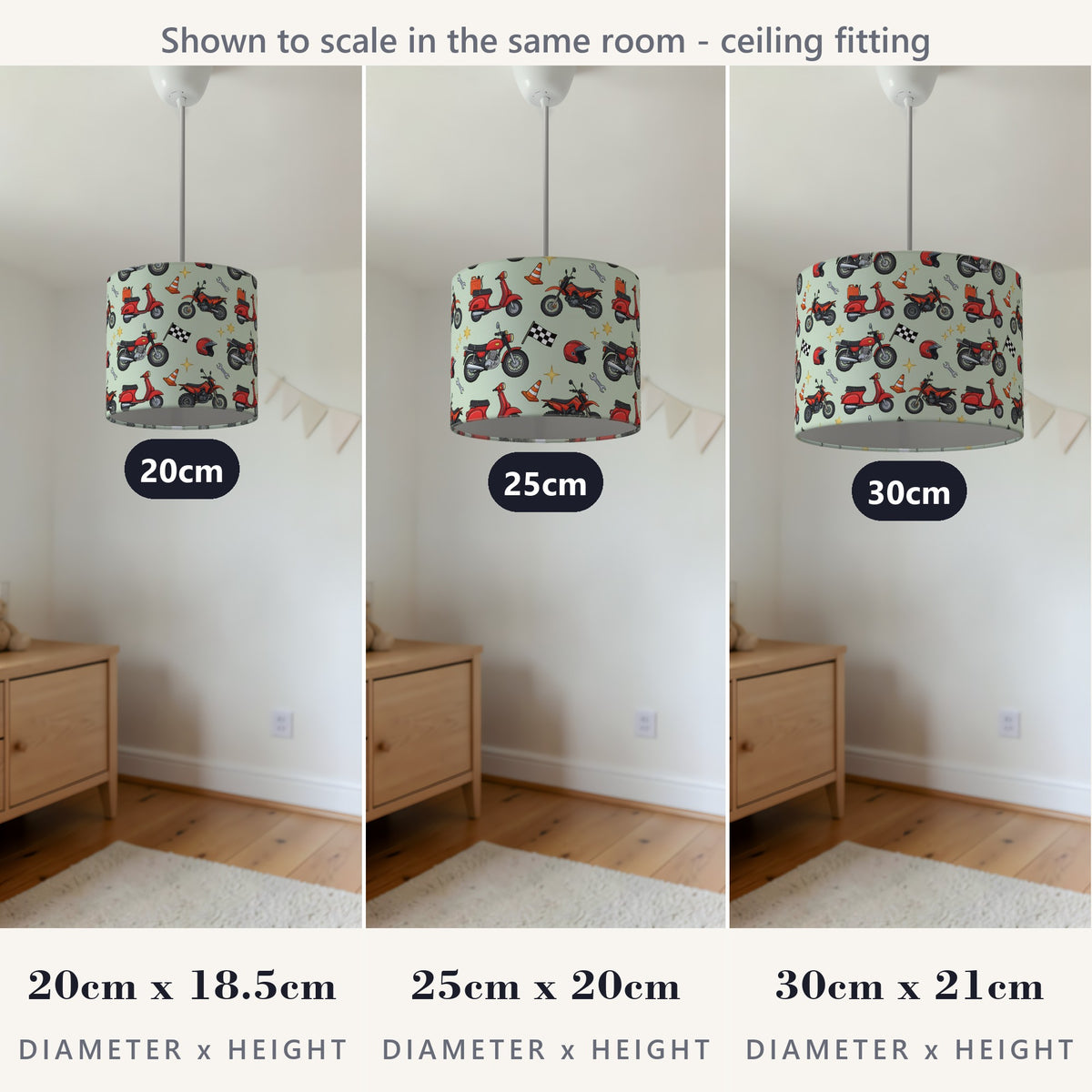 Sage Motorbike Mania lampshade - 20cm x 18.5cm Ceiling - photo 4