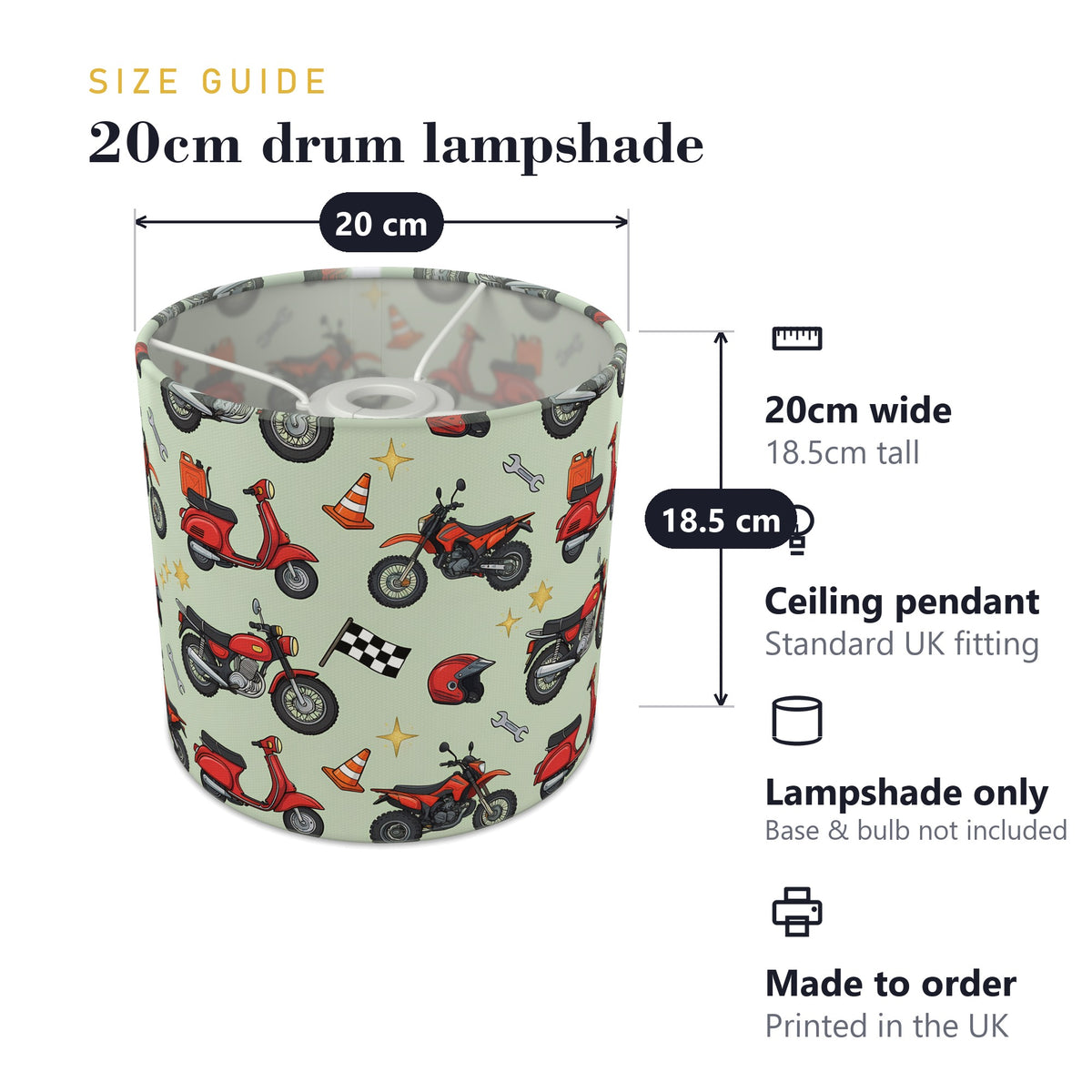 Sage Motorbike Mania lampshade - 20cm x 18.5cm Ceiling - photo 7
