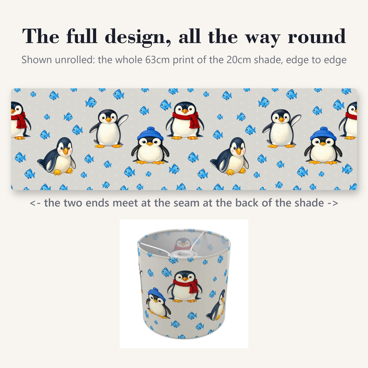 Grey Penguin Party lampshade - 20cm x 18.5cm Ceiling - photo 9