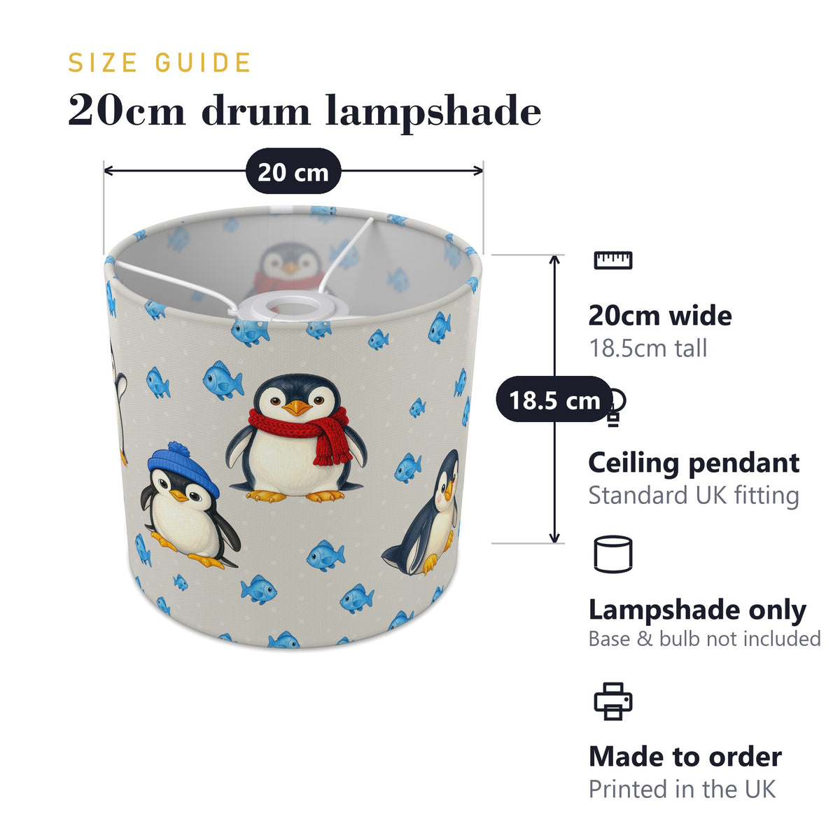 Grey Penguin Party lampshade - 20cm x 18.5cm Ceiling - photo 7