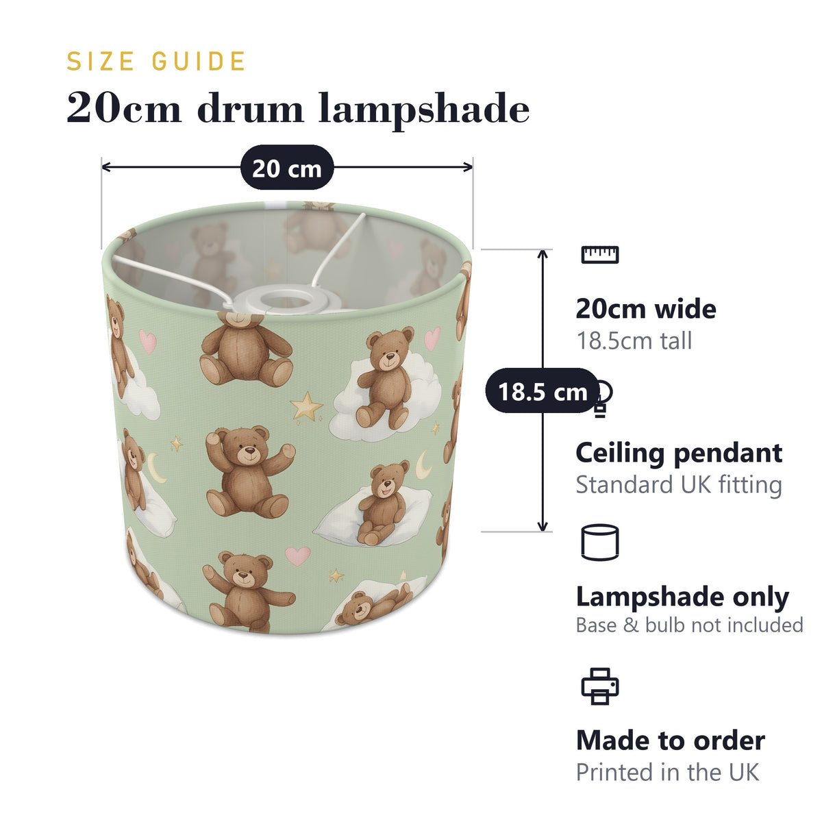 Sage Bear Hugs lampshade - 20cm x 18.5cm Ceiling - photo 7