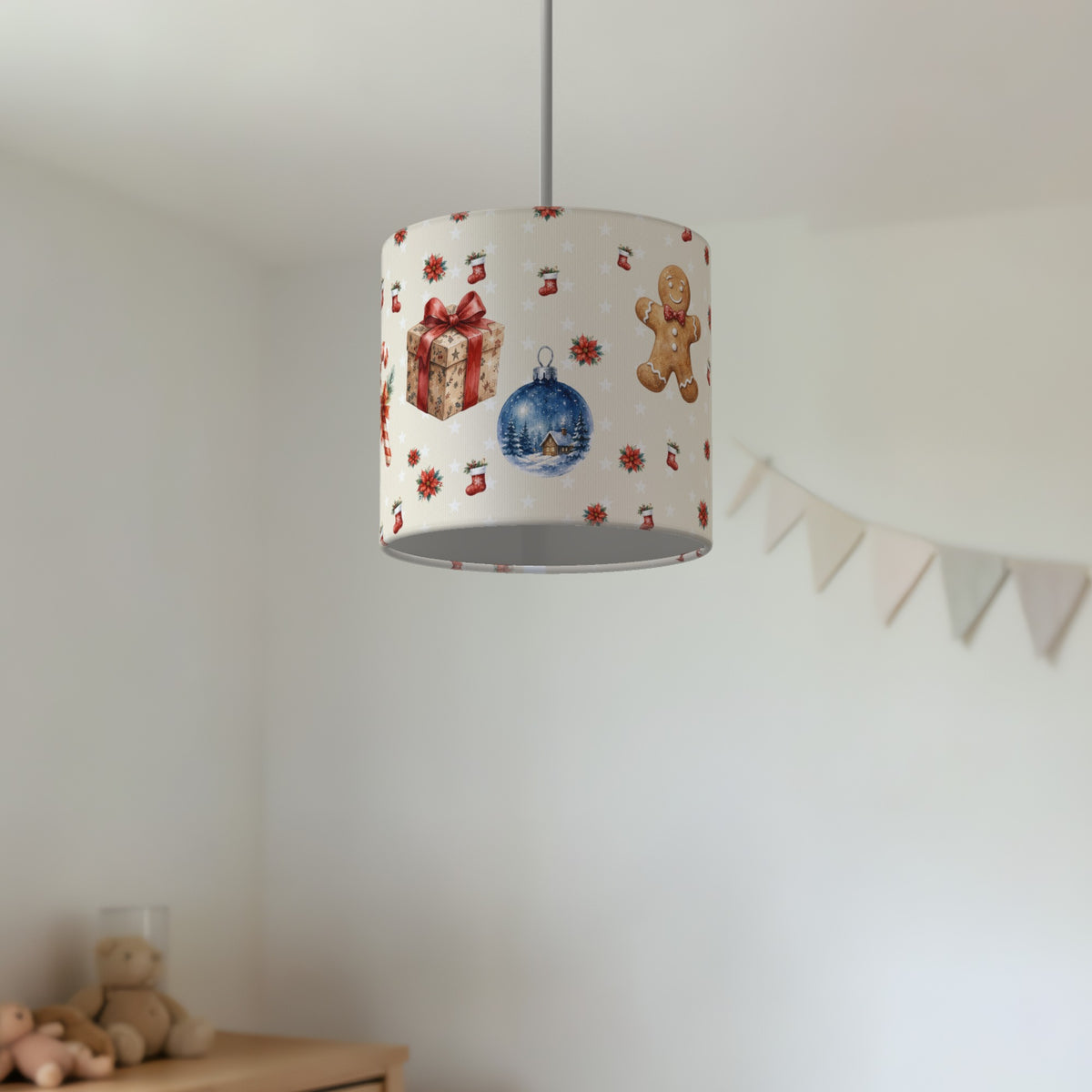 Cream Watercolor Christmas lampshade - 20cm x 18.5cm Ceiling - photo 2