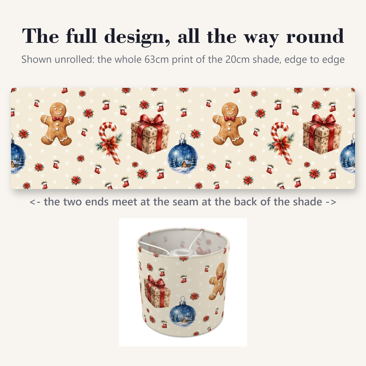 Cream Watercolor Christmas lampshade - 20cm x 18.5cm Ceiling - photo 9