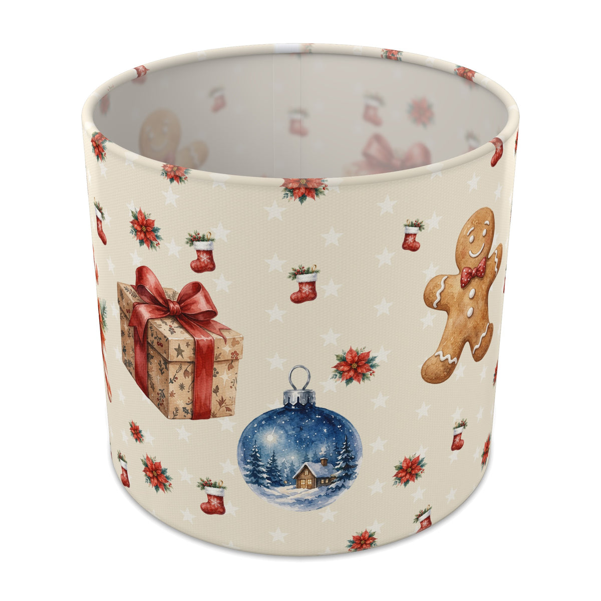 Cream Watercolor Christmas lampshade - 20cm x 18.5cm Table