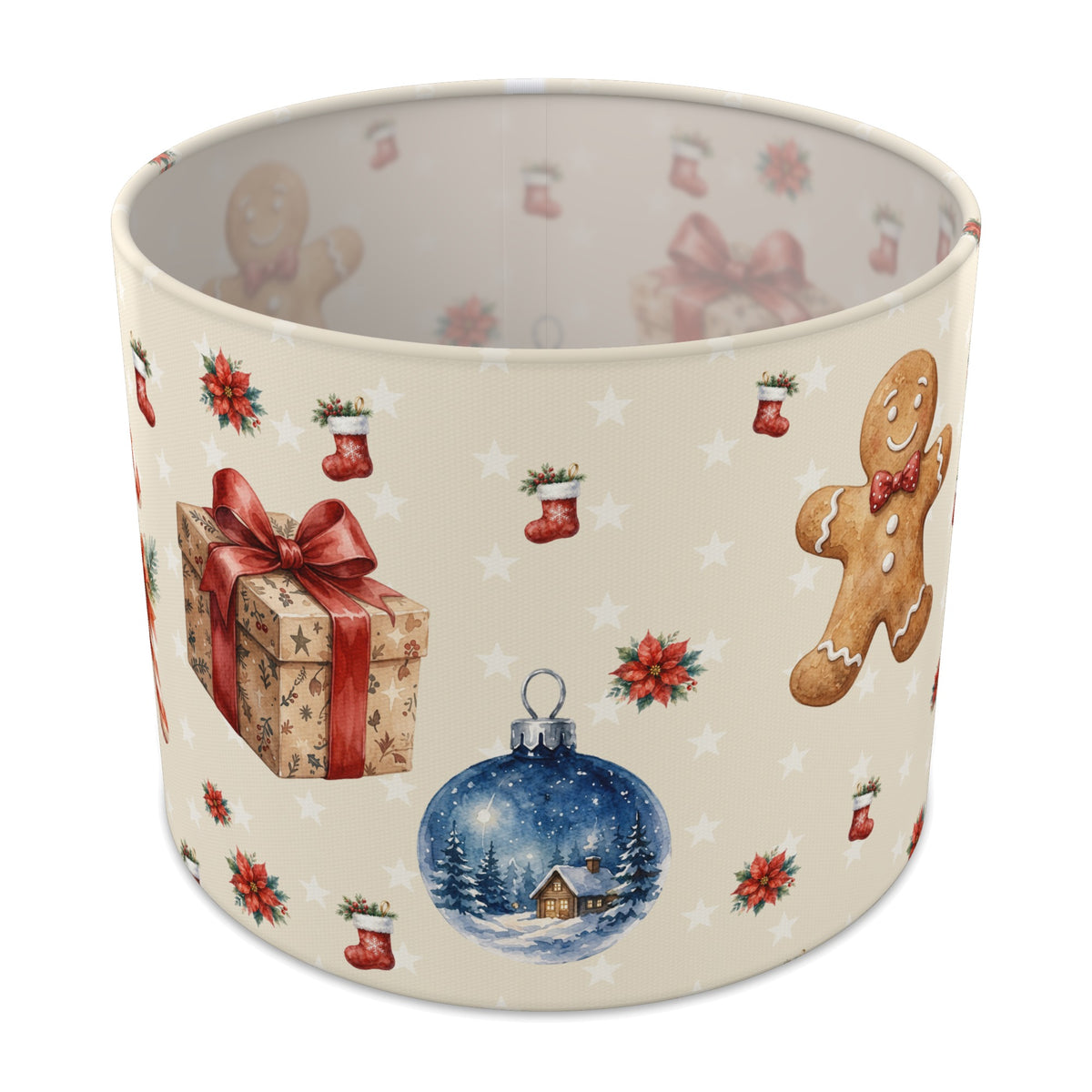 Cream Watercolor Christmas lampshade - 25cm x 20cm Table