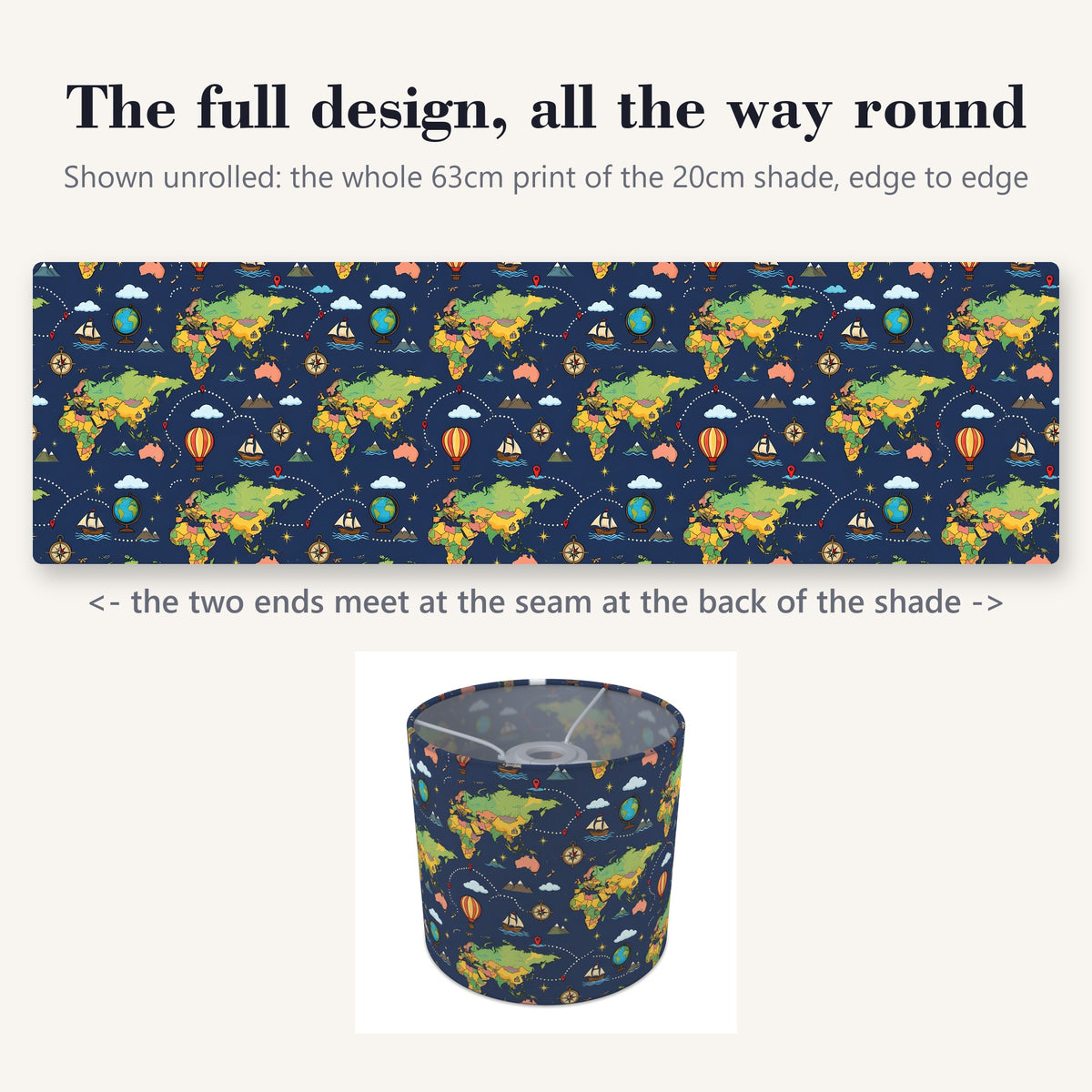 Navy World Explorer lampshade - 20cm x 18.5cm Ceiling - photo 9
