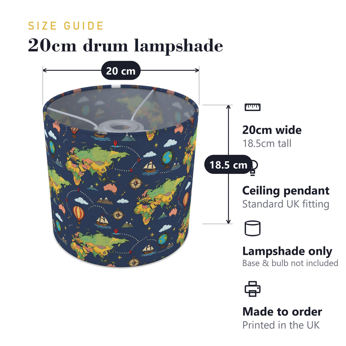 Navy World Explorer lampshade - 20cm x 18.5cm Ceiling - photo 7